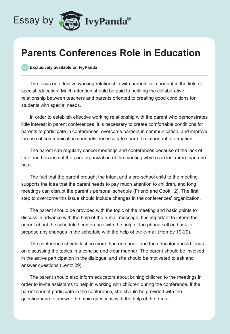 Parents Conferences Role in Education. Page 1