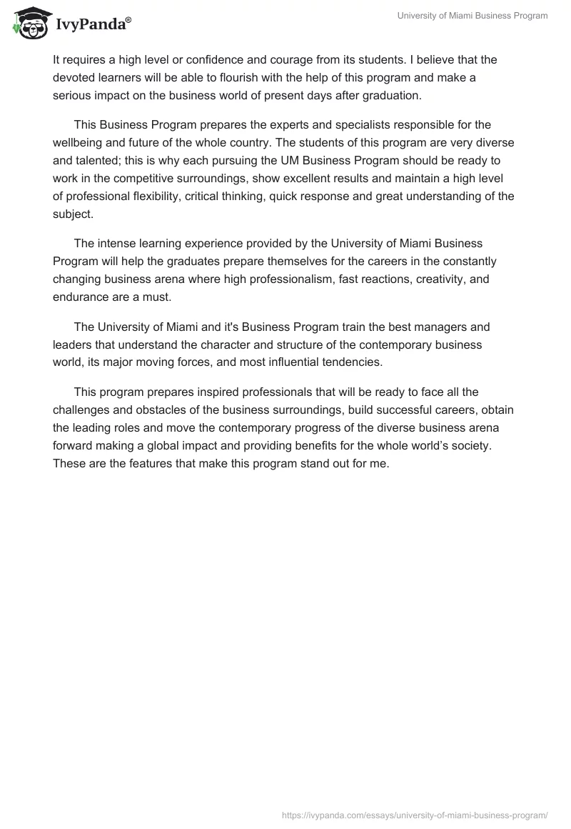 University of Miami Business Program. Page 2