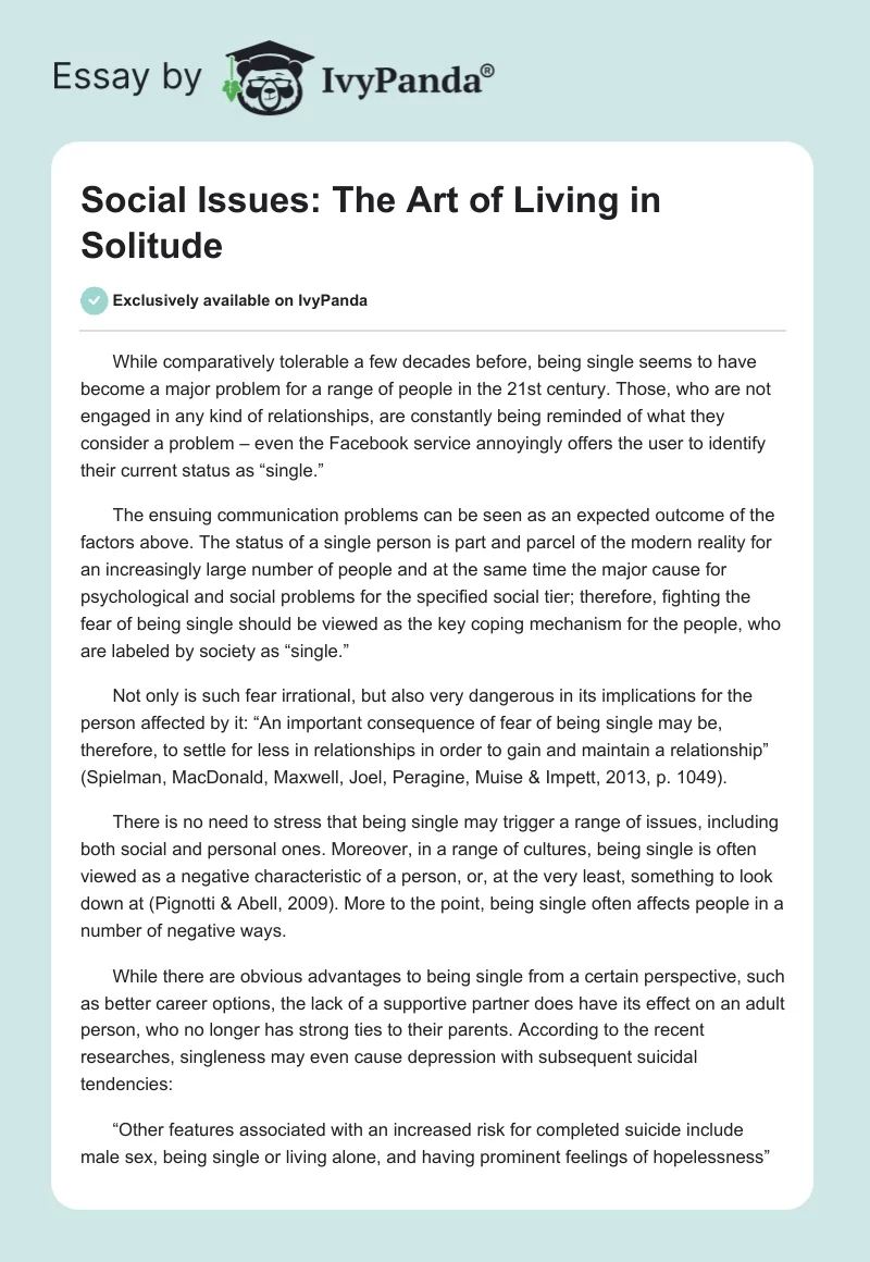 Social Issues: The Art of Living in Solitude. Page 1