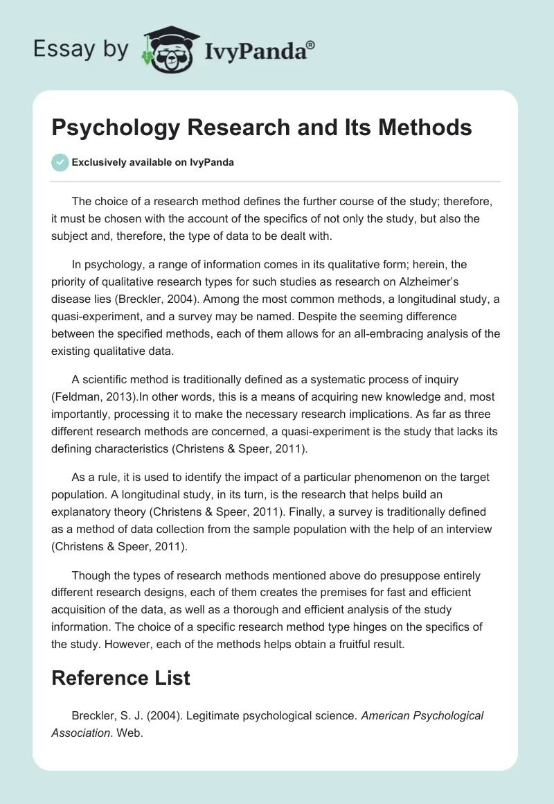 Psychology Research and Its Methods. Page 1