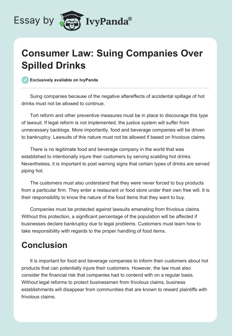 Consumer Law: Suing Companies Over Spilled Drinks. Page 1