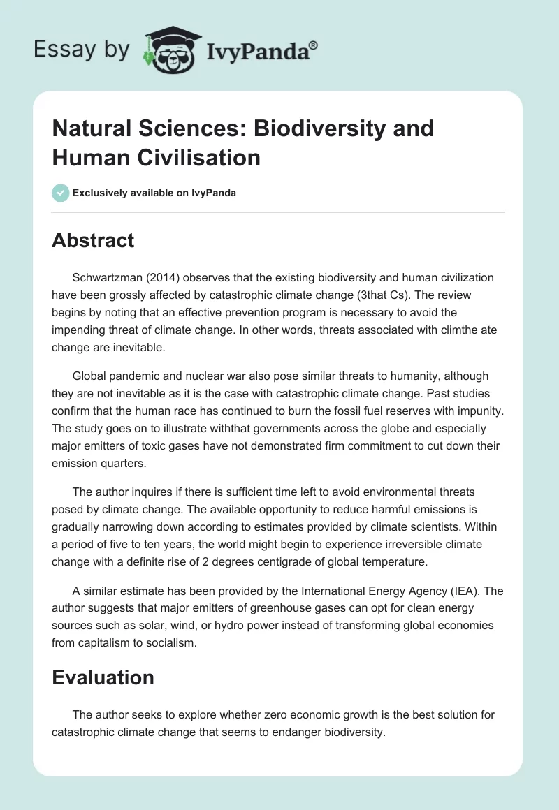Natural Sciences: Biodiversity and Human Civilisation. Page 1