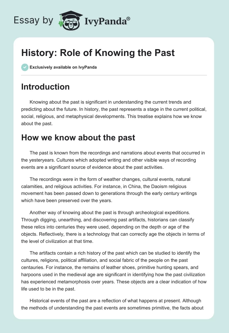 History: Role of Knowing the Past. Page 1