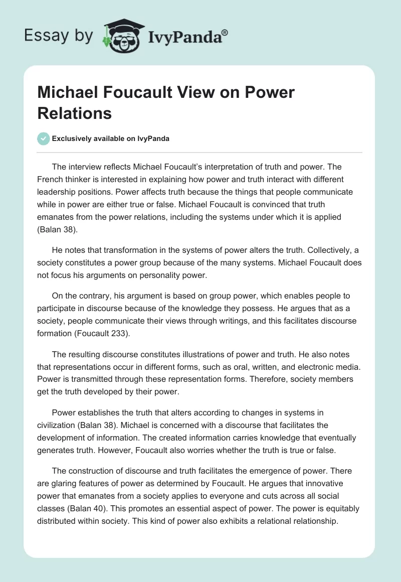 Michael Foucault View on Power Relations. Page 1