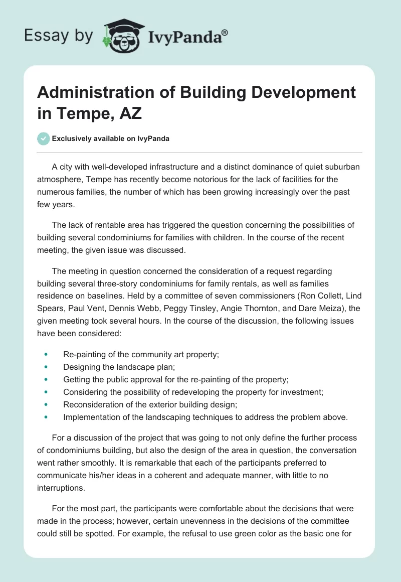 Administration of Building Development in Tempe, AZ. Page 1