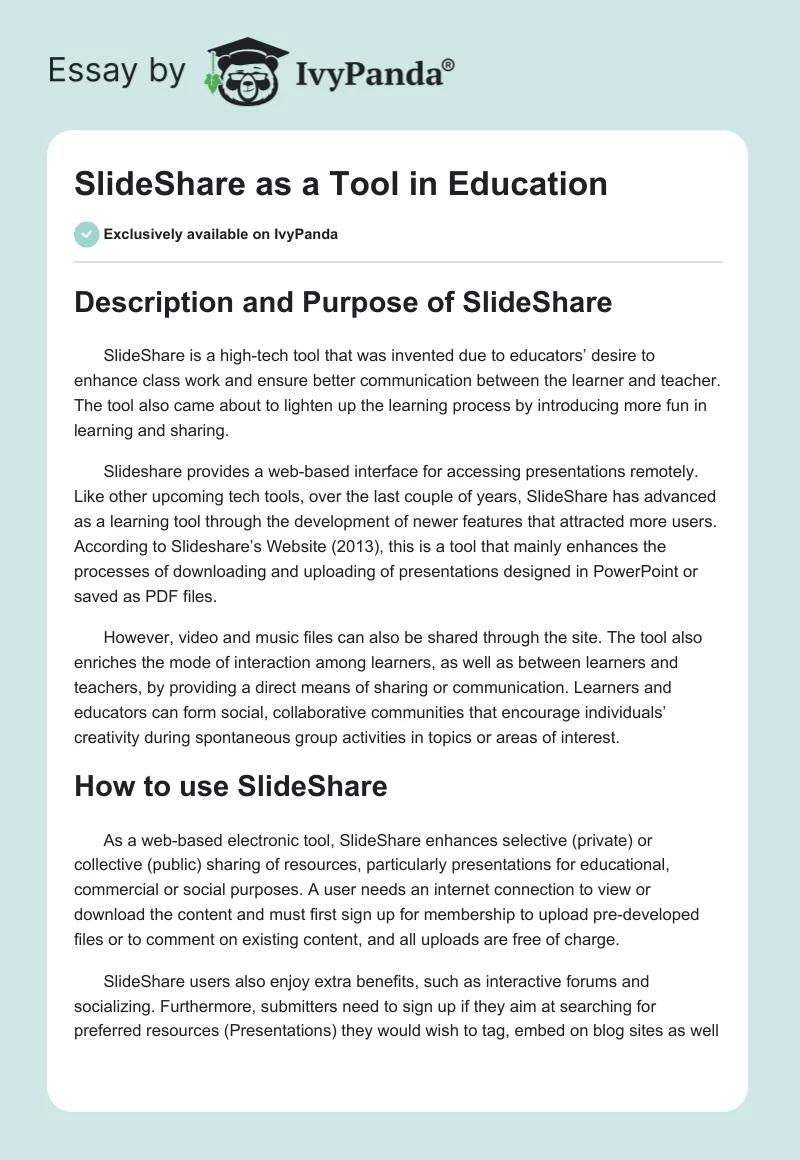 SlideShare as a Tool in Education. Page 1