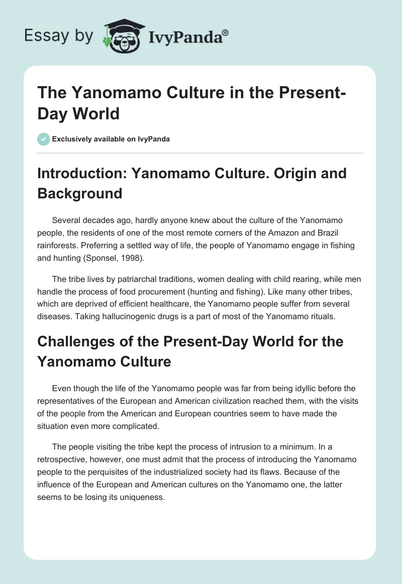 The Yanomamo Culture in the Present-Day World. Page 1