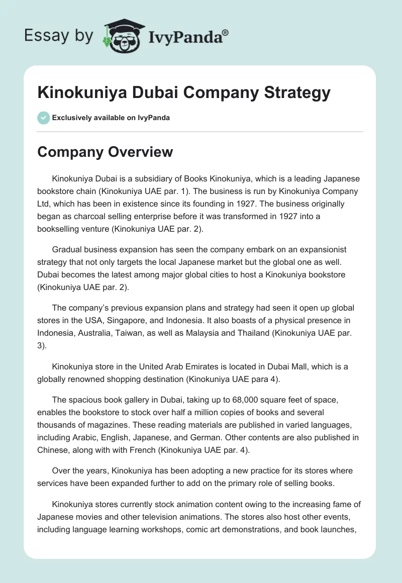 Kinokuniya Dubai Company Strategy. Page 1