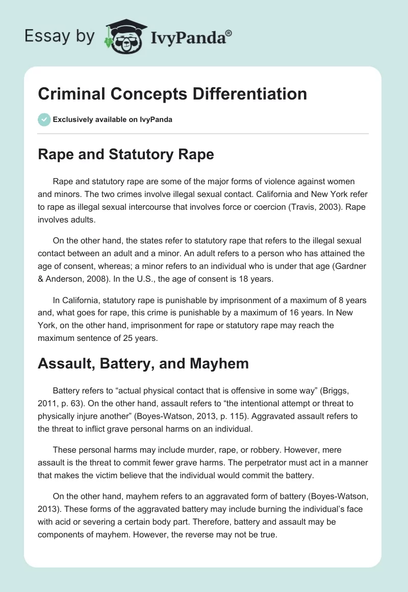 Criminal Concepts Differentiation. Page 1