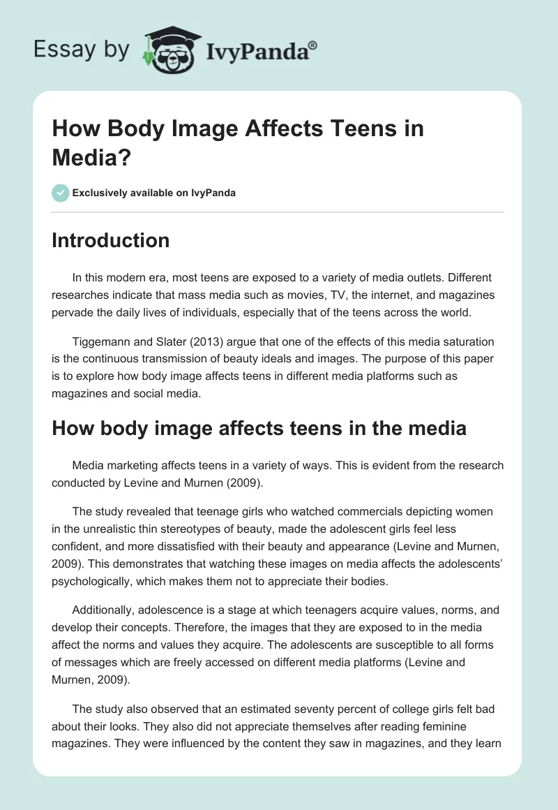 How Body Image Affects Teens in Media?. Page 1