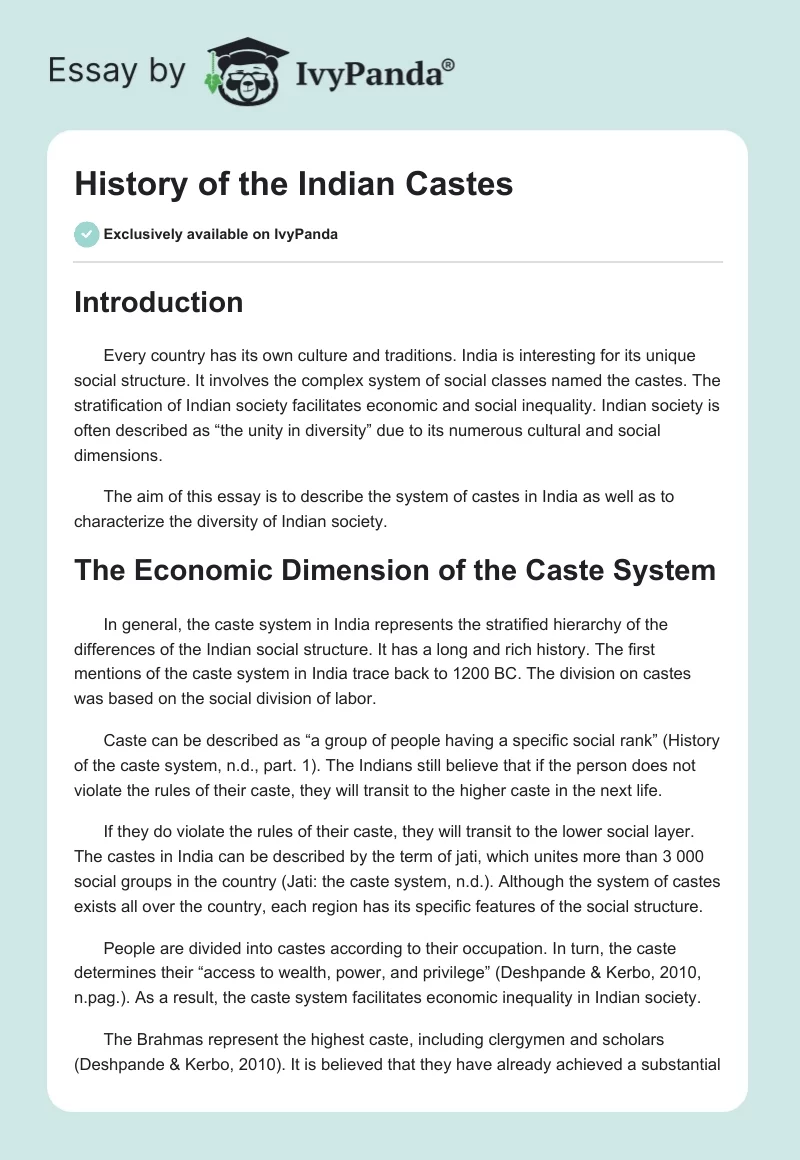 History of the Indian Castes. Page 1