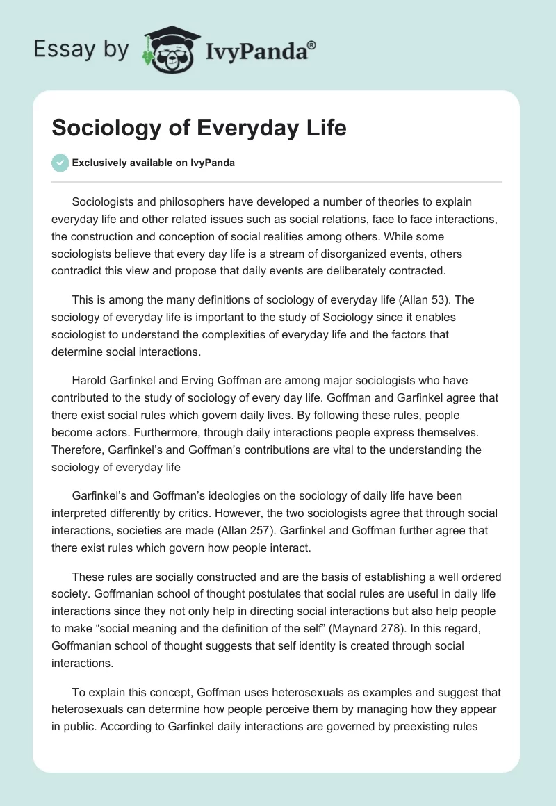 Sociology of Everyday Life. Page 1