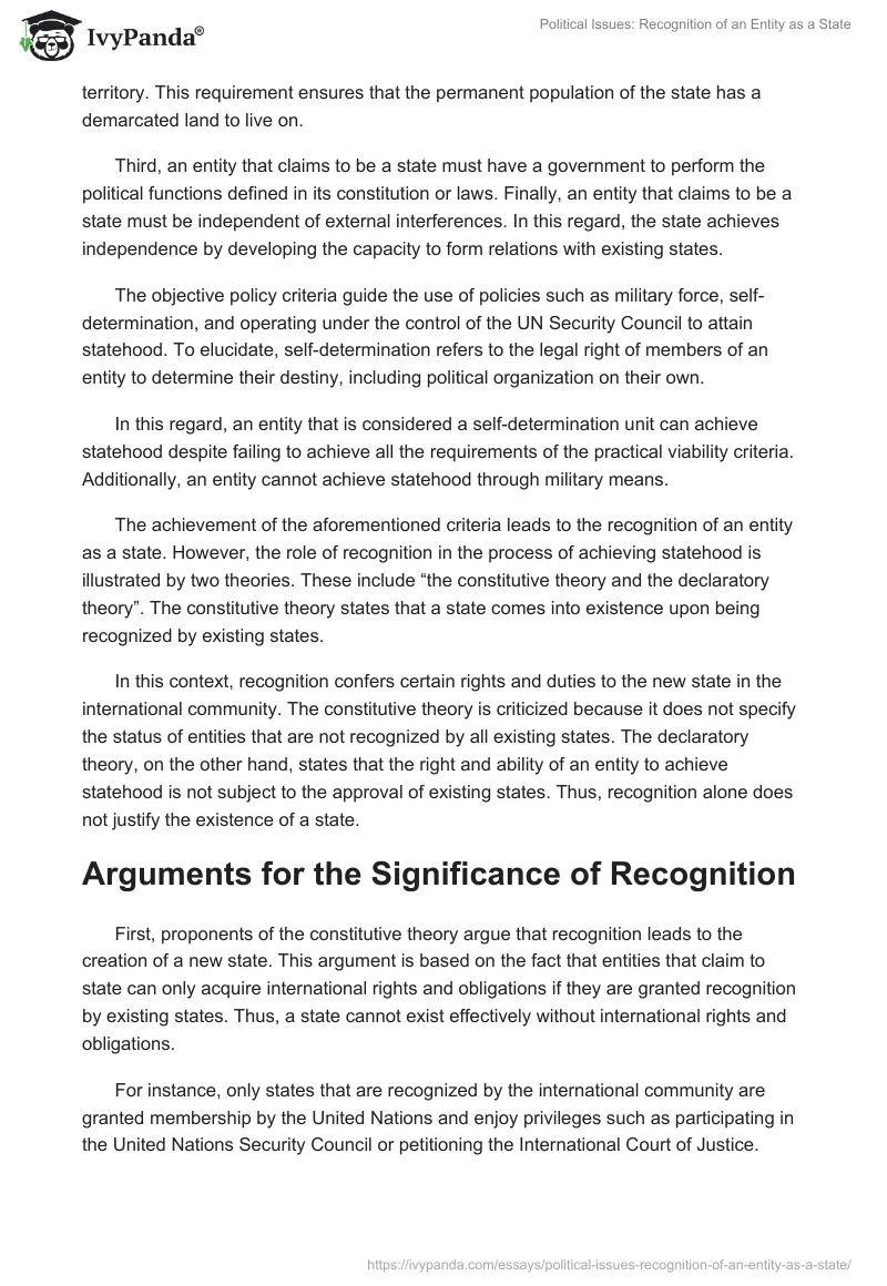 Political Issues: Recognition of an Entity as a State. Page 2
