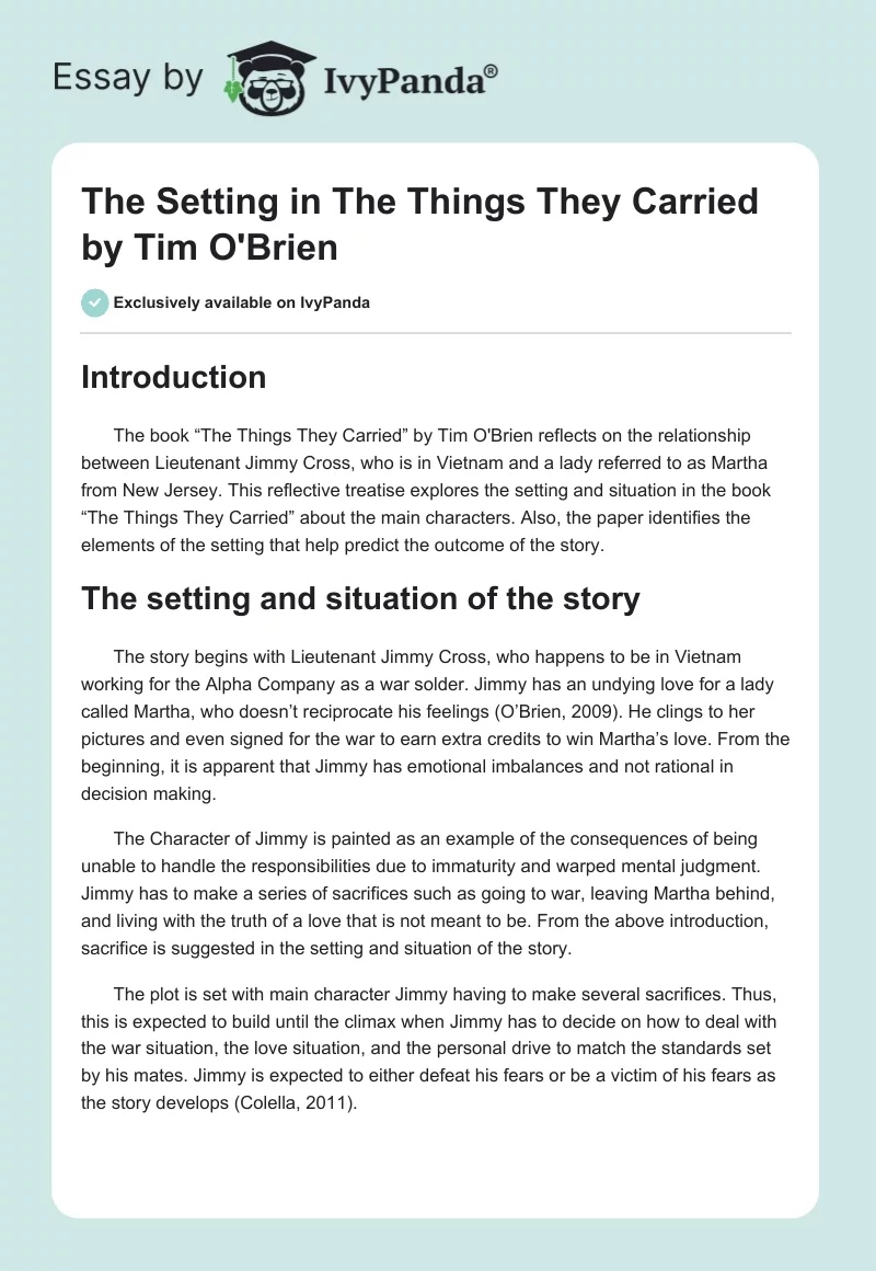 The Setting in "The Things They Carried" by Tim O'Brien. Page 1