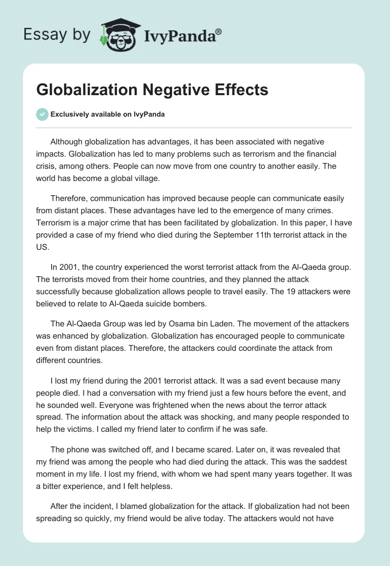 Globalization Negative Effects. Page 1
