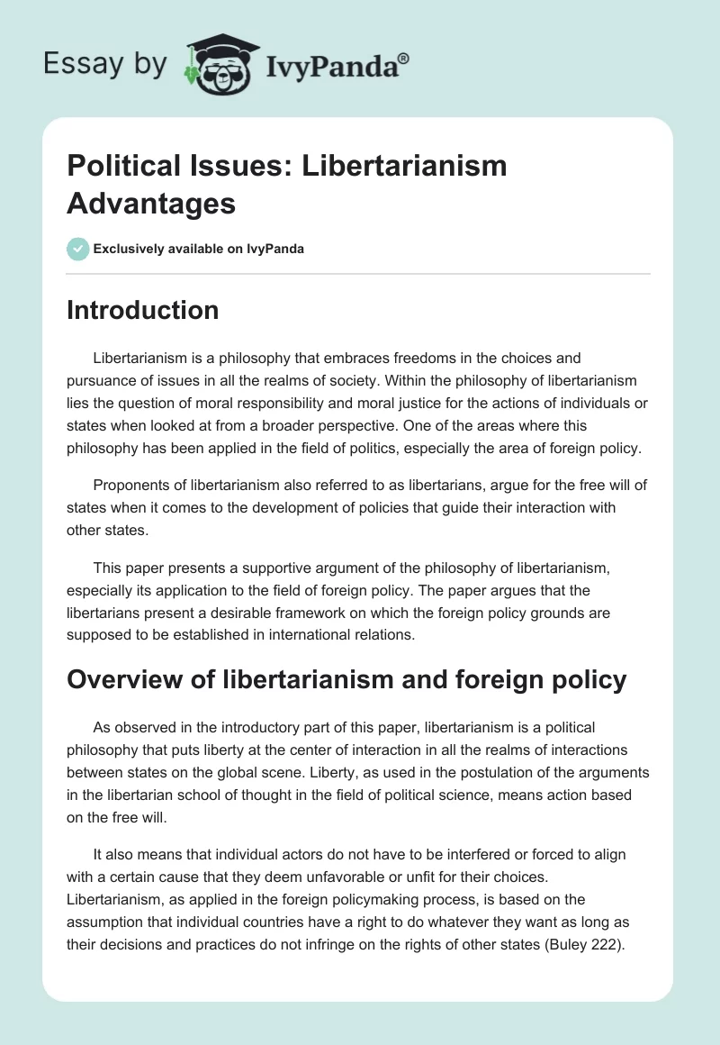 Political Issues: Libertarianism Advantages. Page 1
