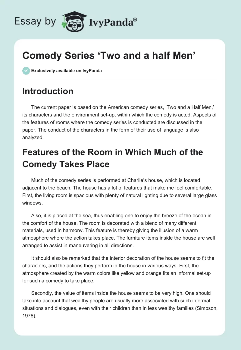 Comedy Series ‘Two and a half Men’. Page 1