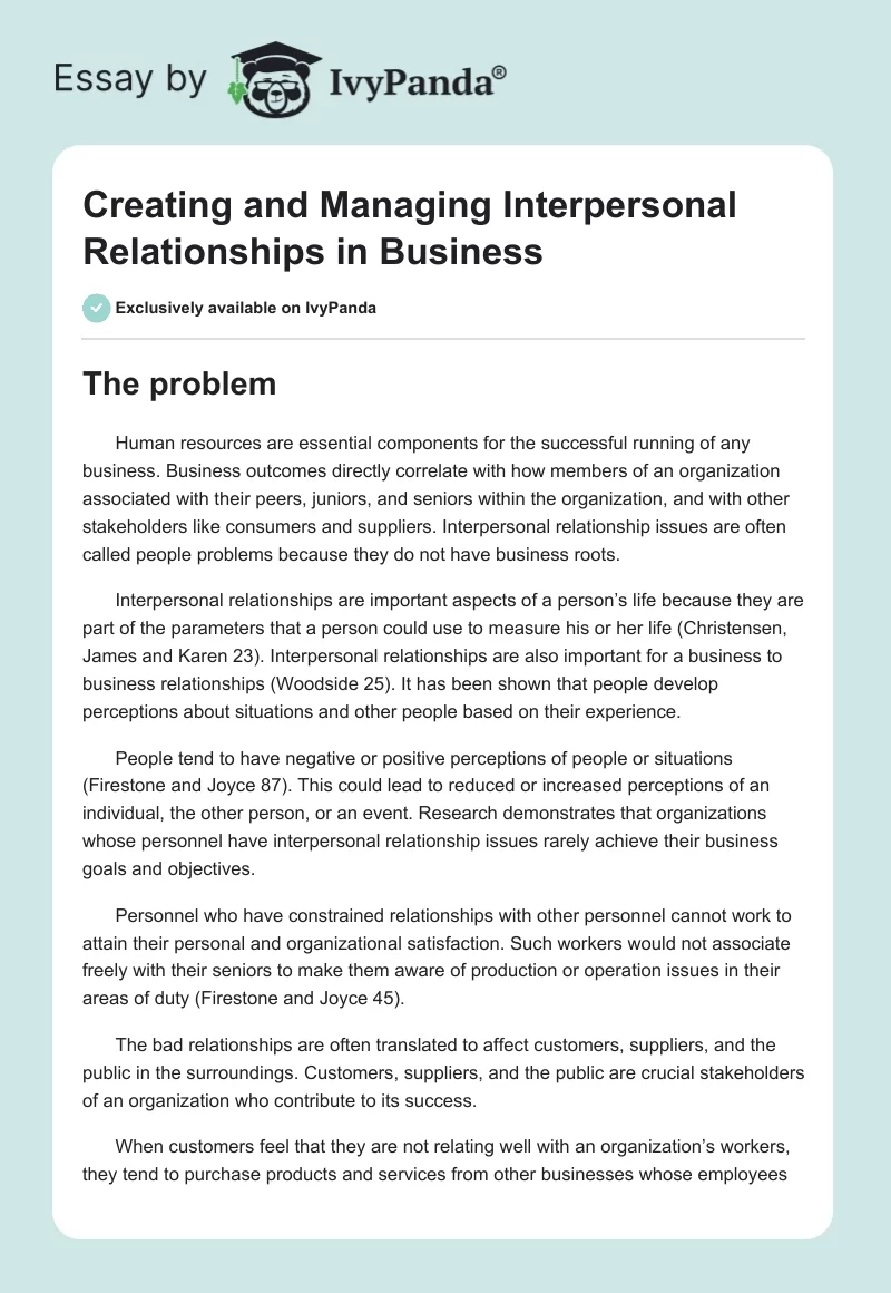Creating and Managing Interpersonal Relationships in Business. Page 1