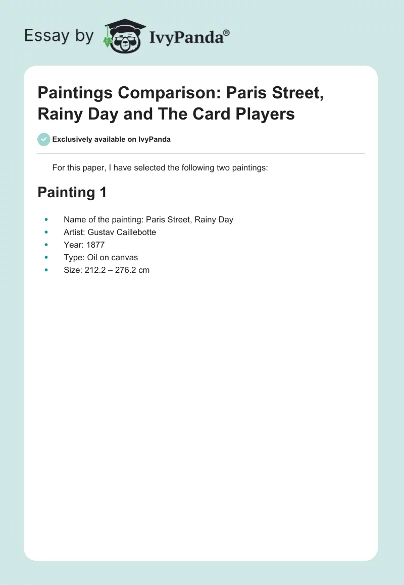 Paintings Comparison: Paris Street, Rainy Day and The Card Players. Page 1