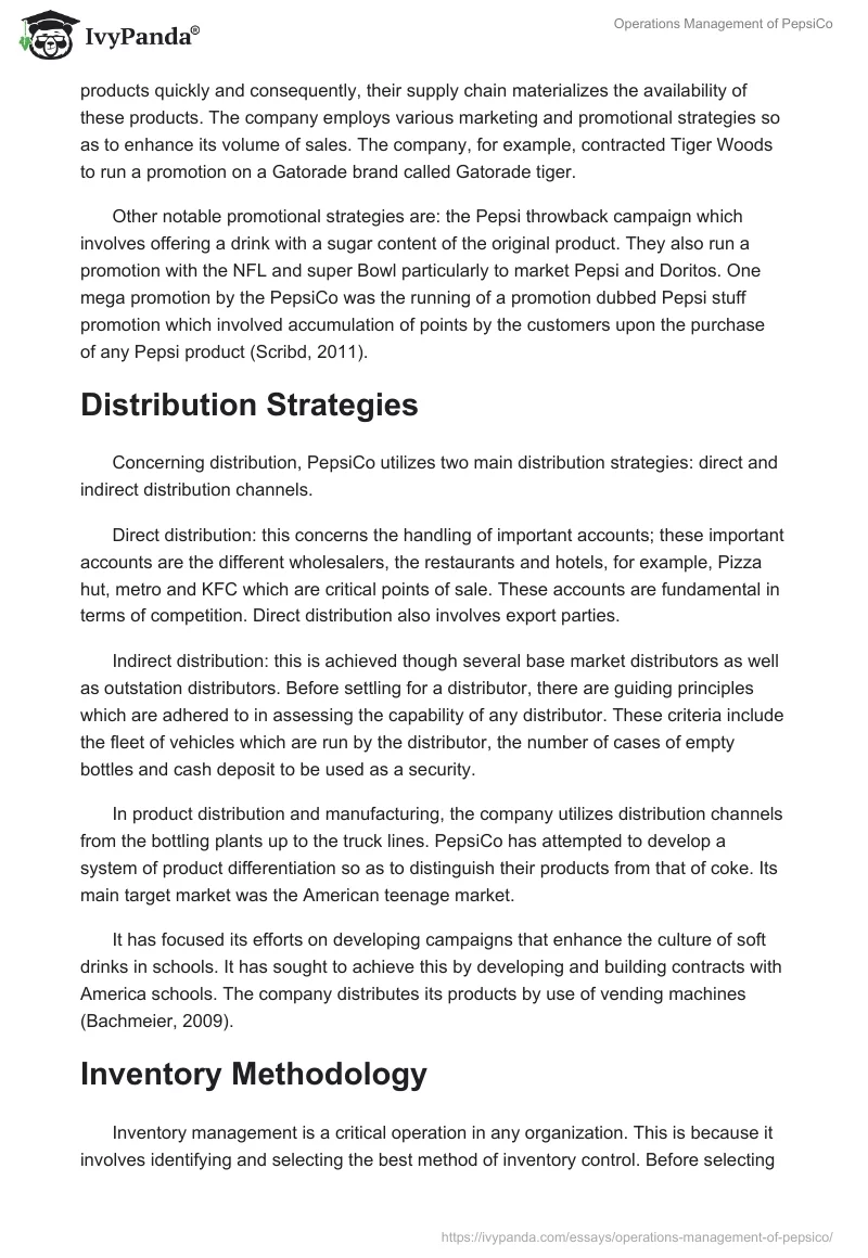 Operations Management of PepsiCo. Page 5