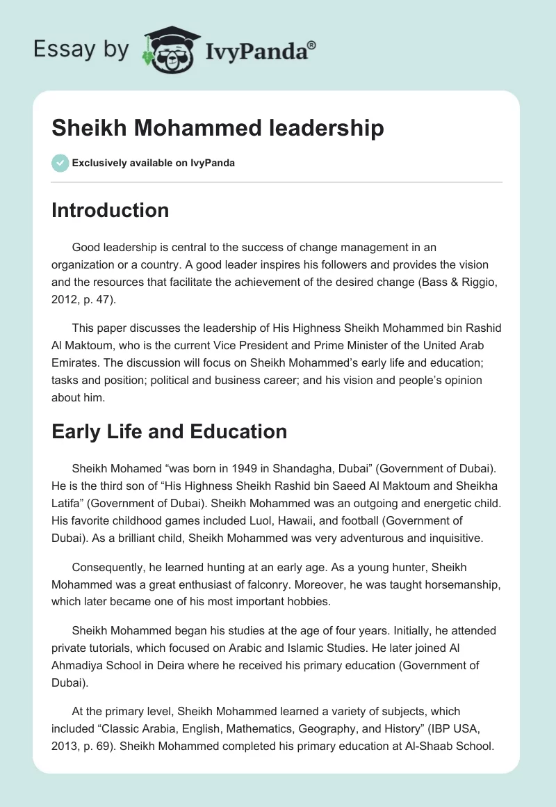 Sheikh Mohammed leadership. Page 1