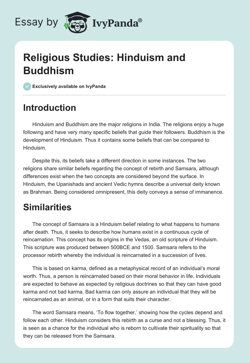 Religious Studies: Hinduism and Buddhism. Page 1