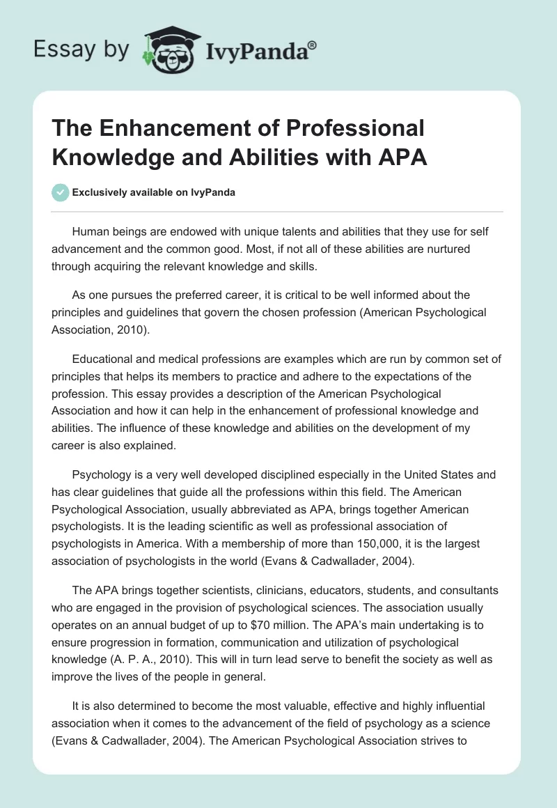 The Enhancement of Professional Knowledge and Abilities with APA. Page 1