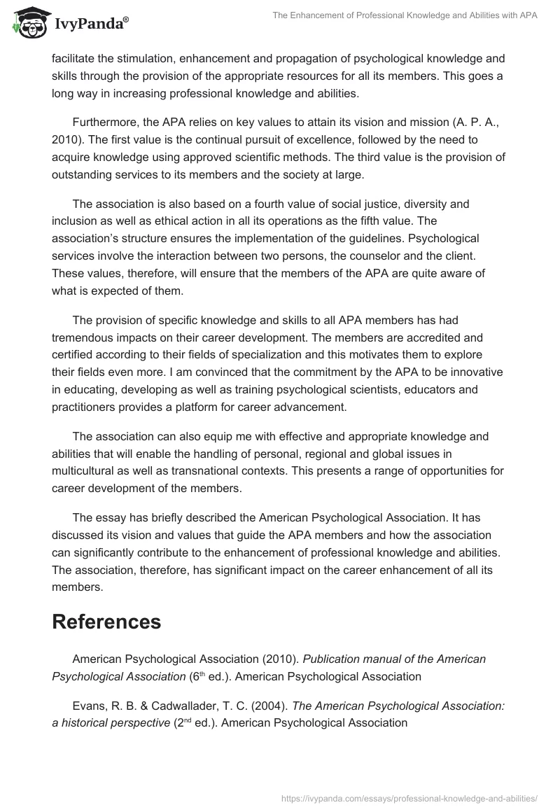 The Enhancement of Professional Knowledge and Abilities with APA. Page 2