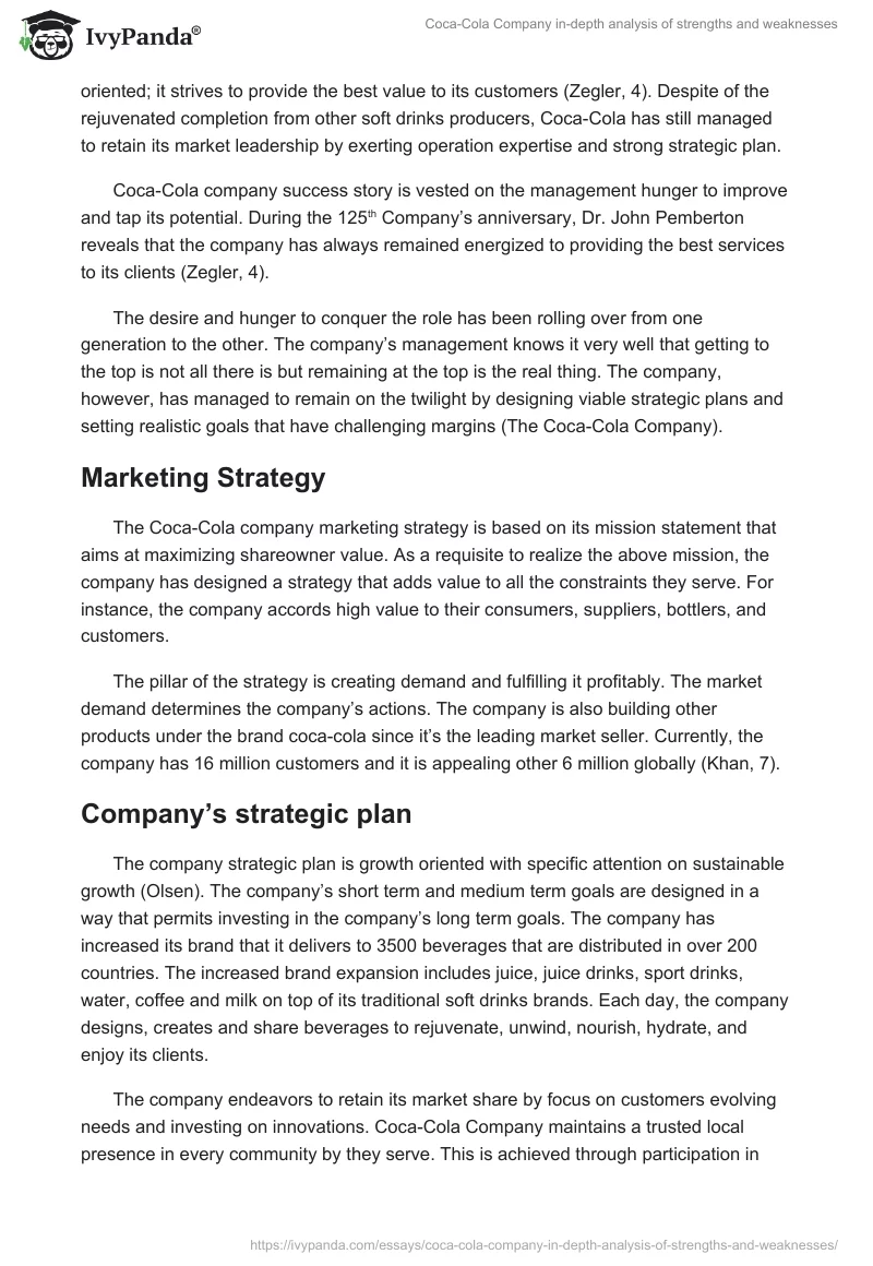 Coca-Cola Company In-Depth Analysis of Strengths and Weaknesses. Page 3