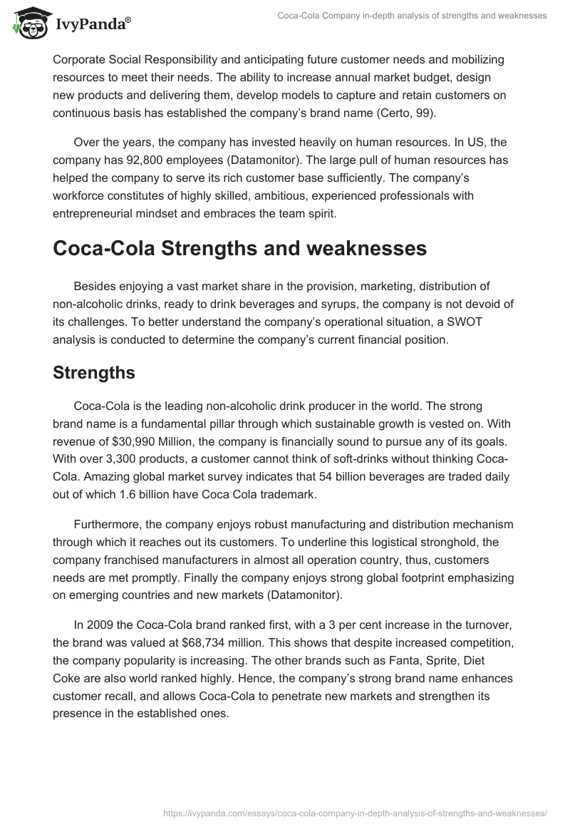 Coca-Cola Company In-Depth Analysis of Strengths and Weaknesses. Page 4