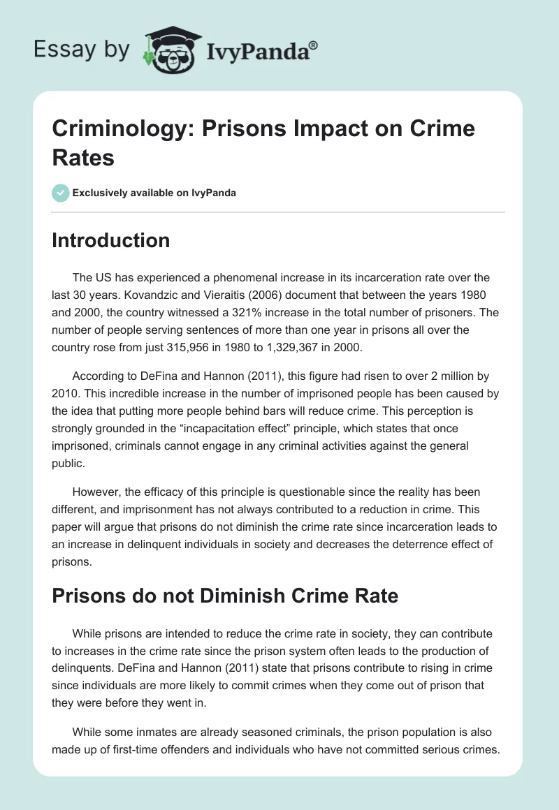 Criminology: Prisons Impact on Crime Rates. Page 1