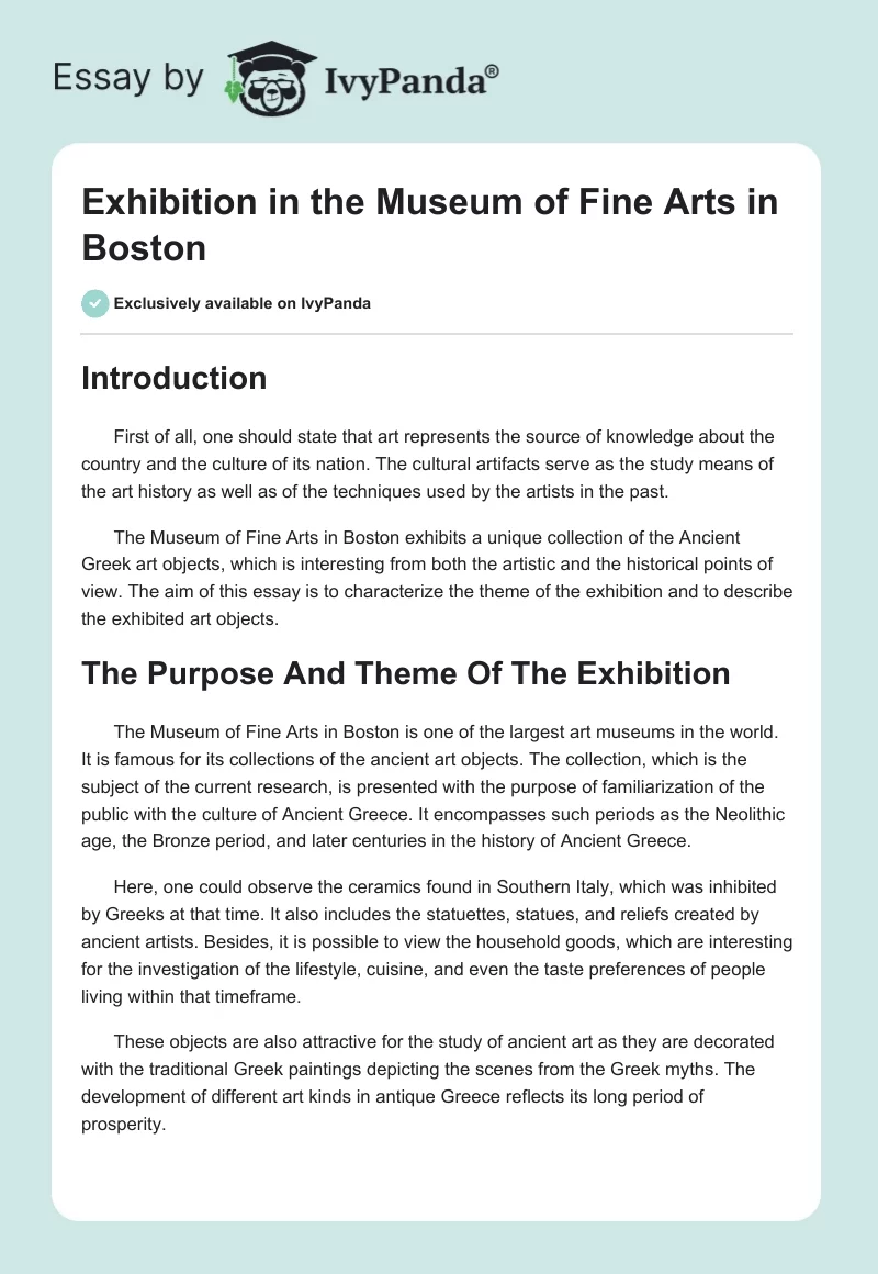 Exhibition in the Museum of Fine Arts in Boston. Page 1