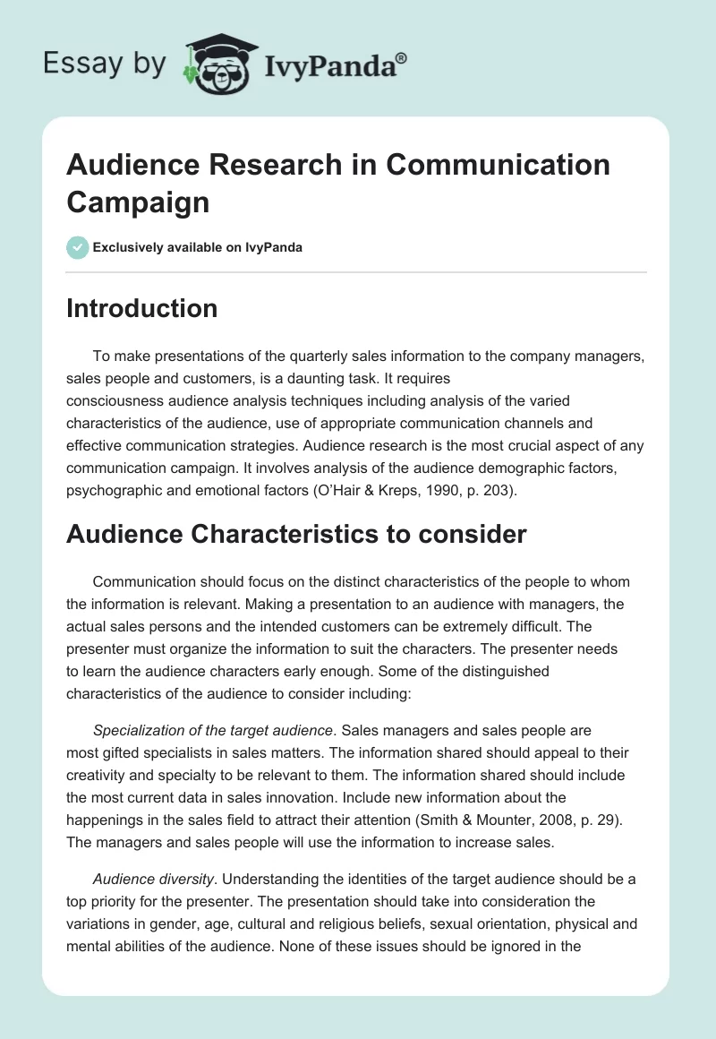 Audience Research in Communication Campaign. Page 1