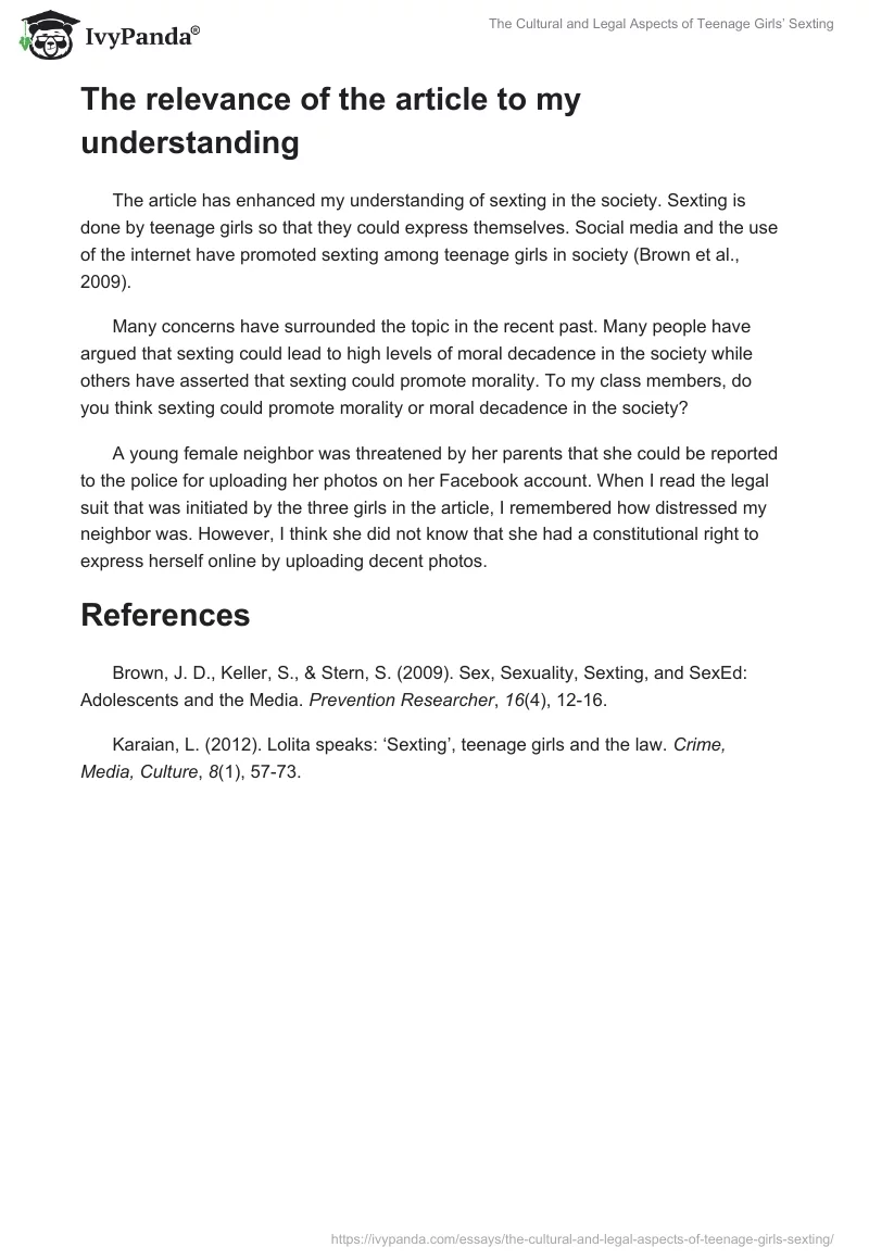The Cultural and Legal Aspects of Teenage Girls’ Sexting. Page 3
