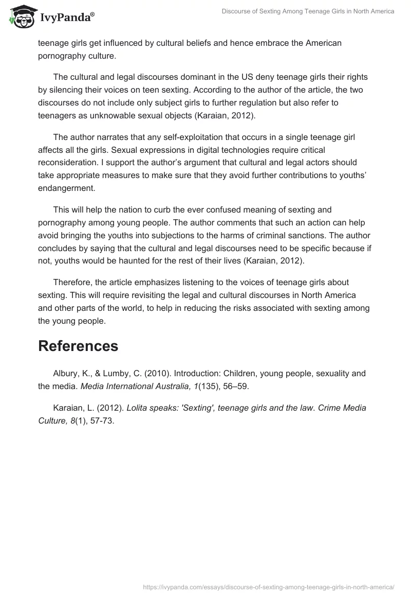 Discourse of Sexting Among Teenage Girls in North America. Page 3