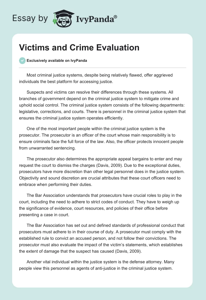 Victims and Crime Evaluation. Page 1