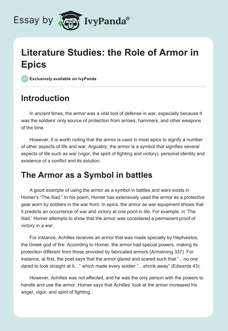Literature Studies: the Role of Armor in Epics. Page 1