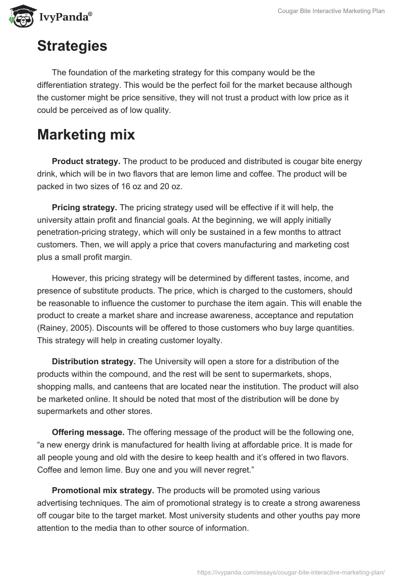 Cougar Bite Interactive Marketing Plan. Page 4