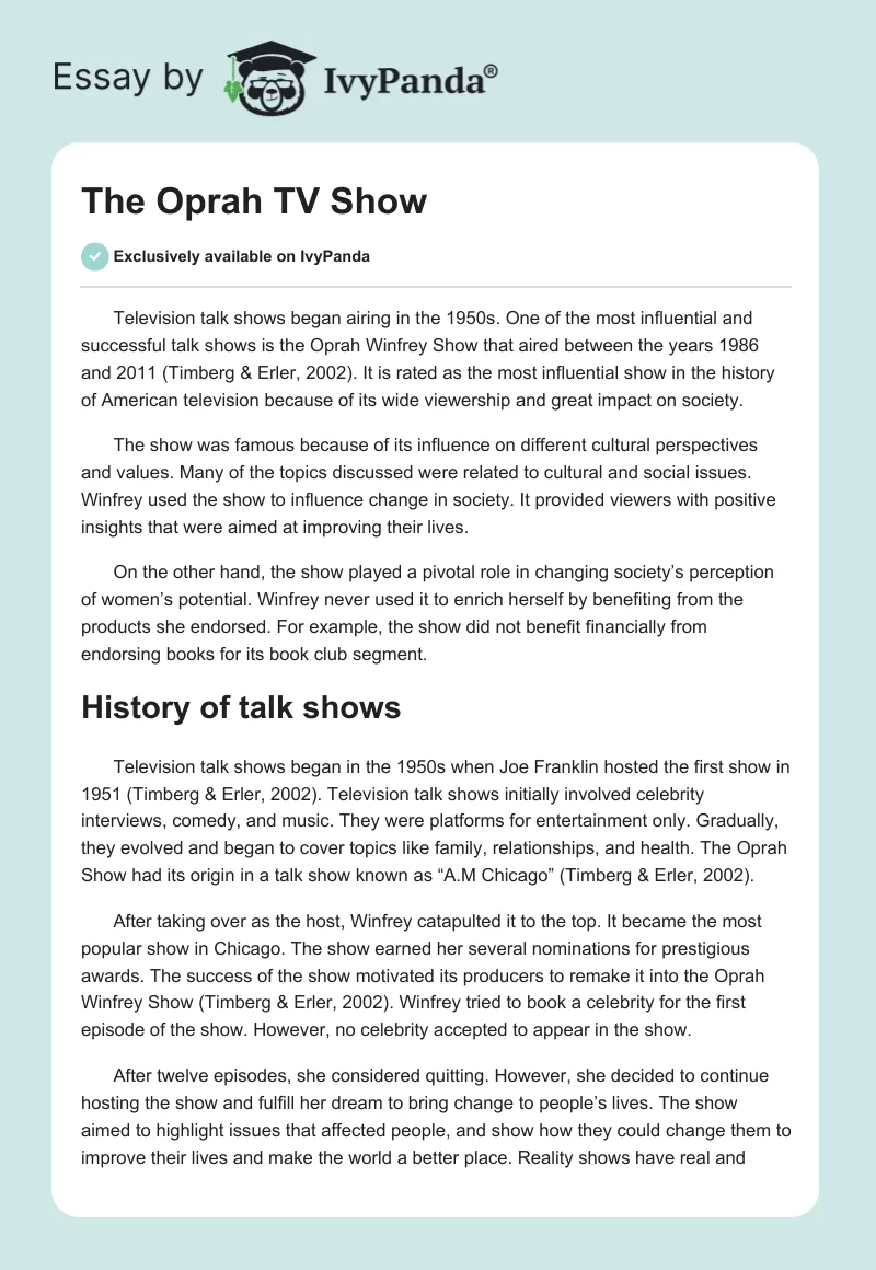 The Oprah TV Show. Page 1