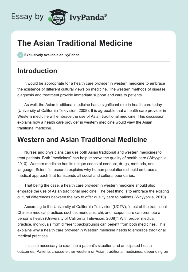 The Asian Traditional Medicine. Page 1