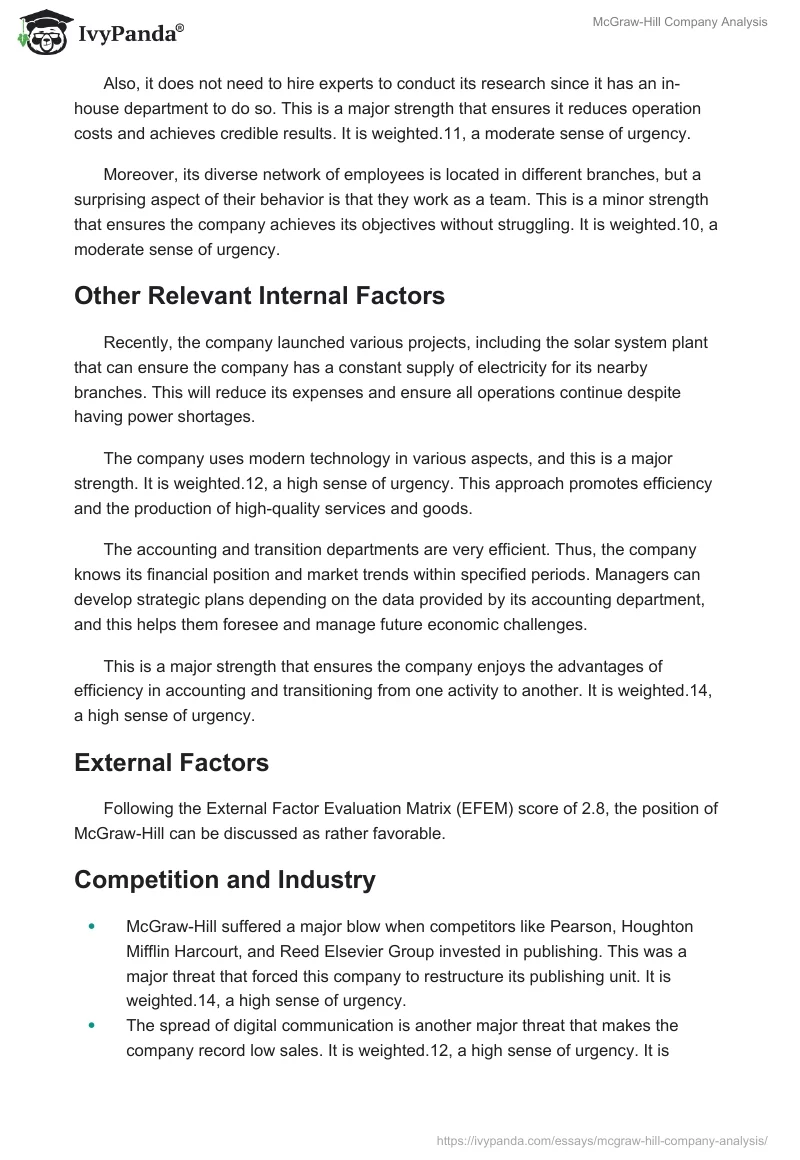 McGraw-Hill Company Analysis. Page 3