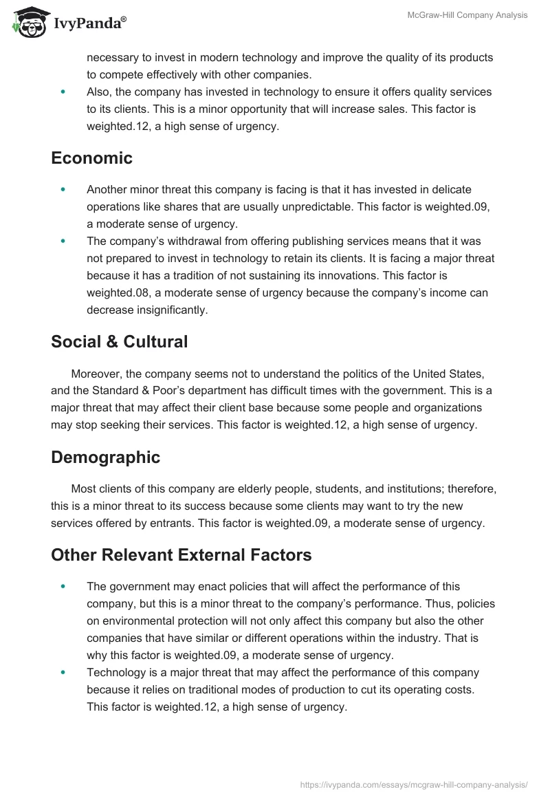 McGraw-Hill Company Analysis. Page 4