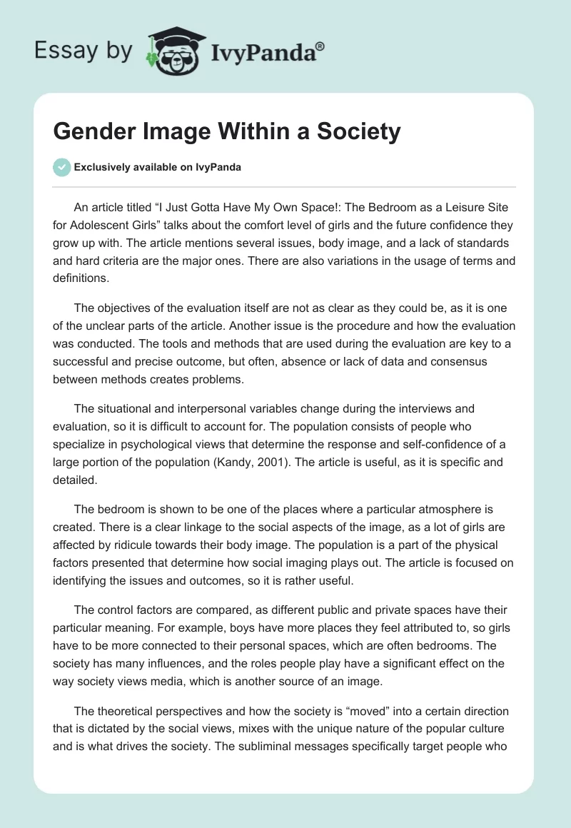 Gender Image Within a Society. Page 1
