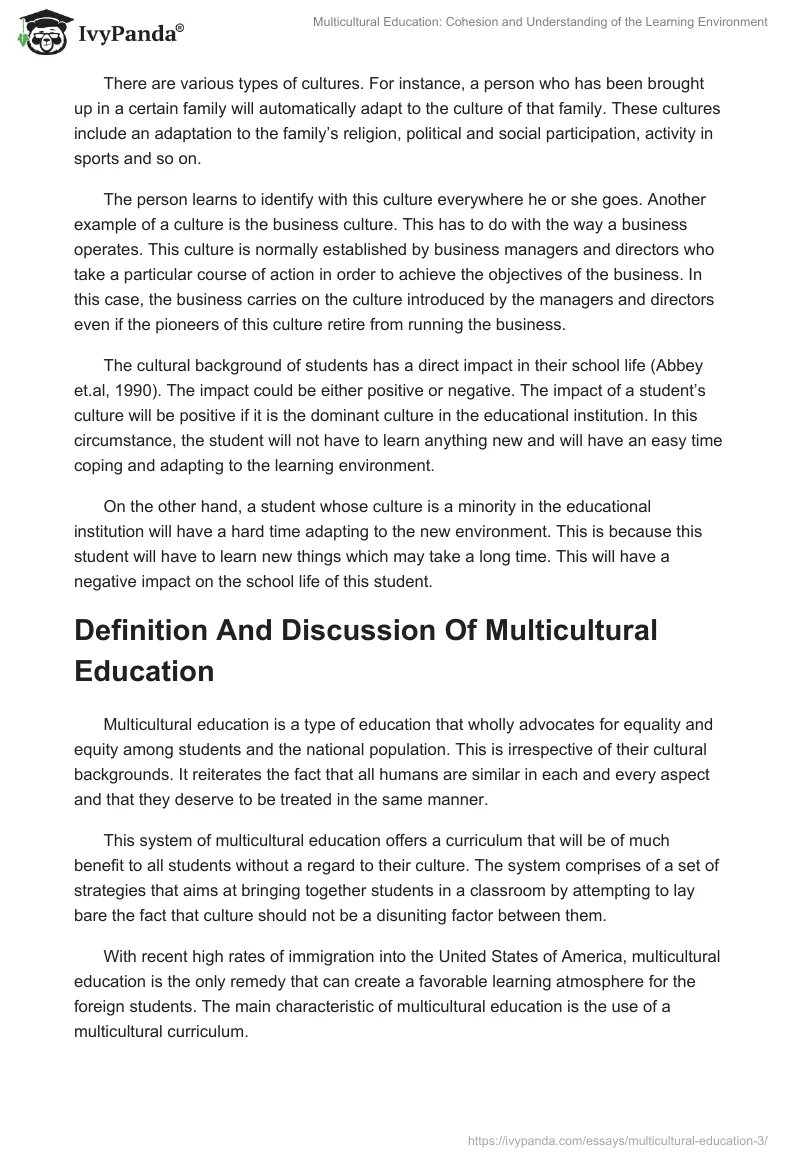 Multicultural Education: Cohesion and Understanding of the Learning Environment. Page 2