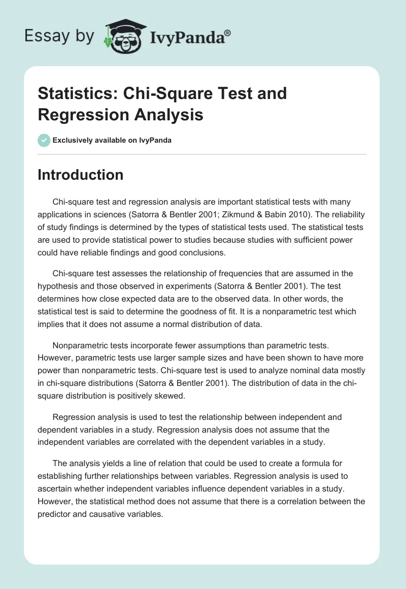 Statistics: Chi-Square Test and Regression Analysis. Page 1