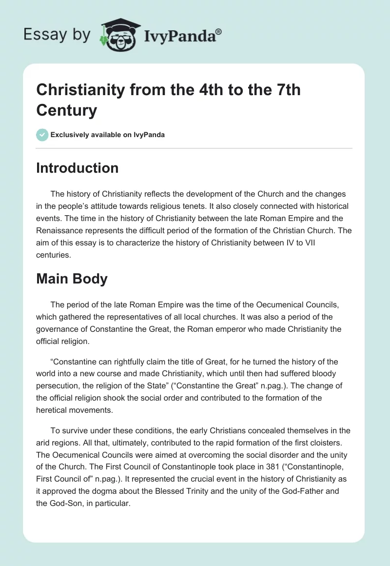 Christianity From the 4th to the 7th Century. Page 1