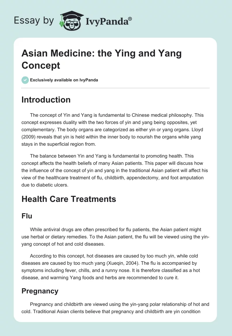 Asian Medicine: the Ying and Yang Concept. Page 1