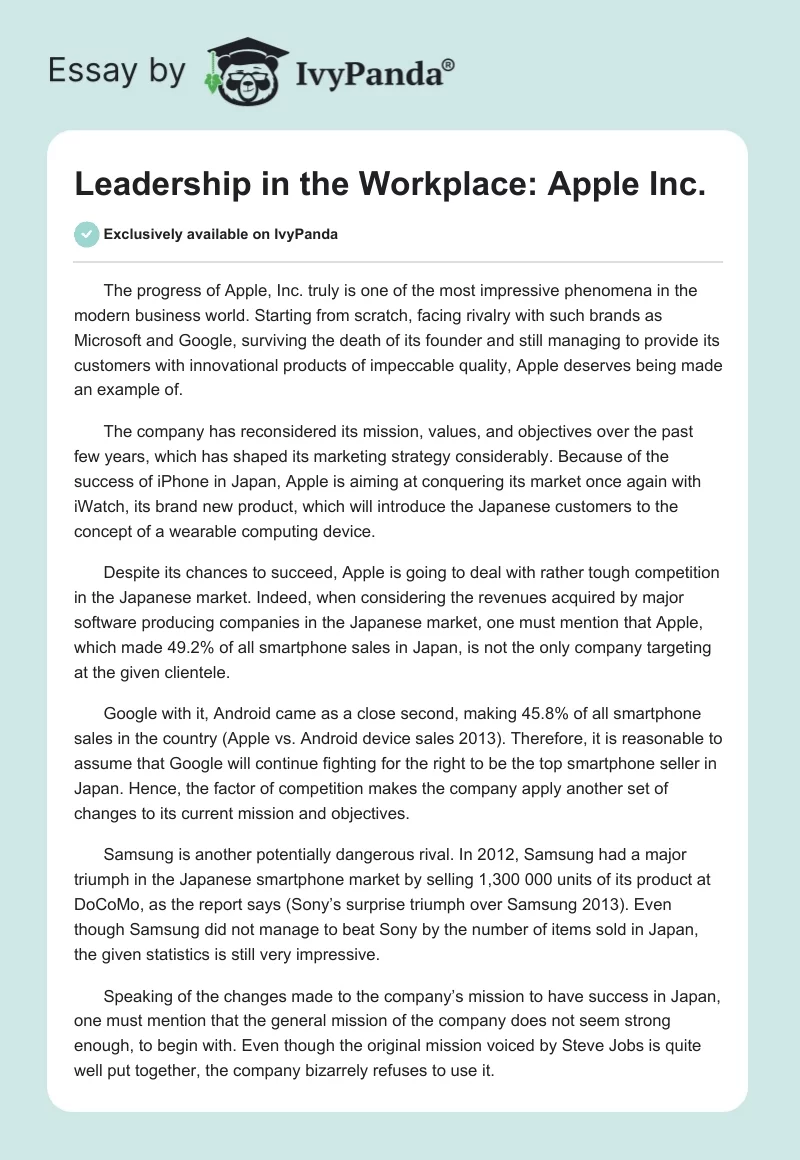 Leadership in the Workplace: Apple Inc.. Page 1