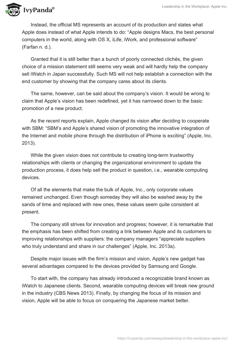 Leadership in the Workplace: Apple Inc.. Page 2