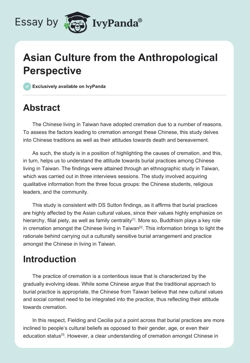 Asian Culture From the Anthropological Perspective. Page 1